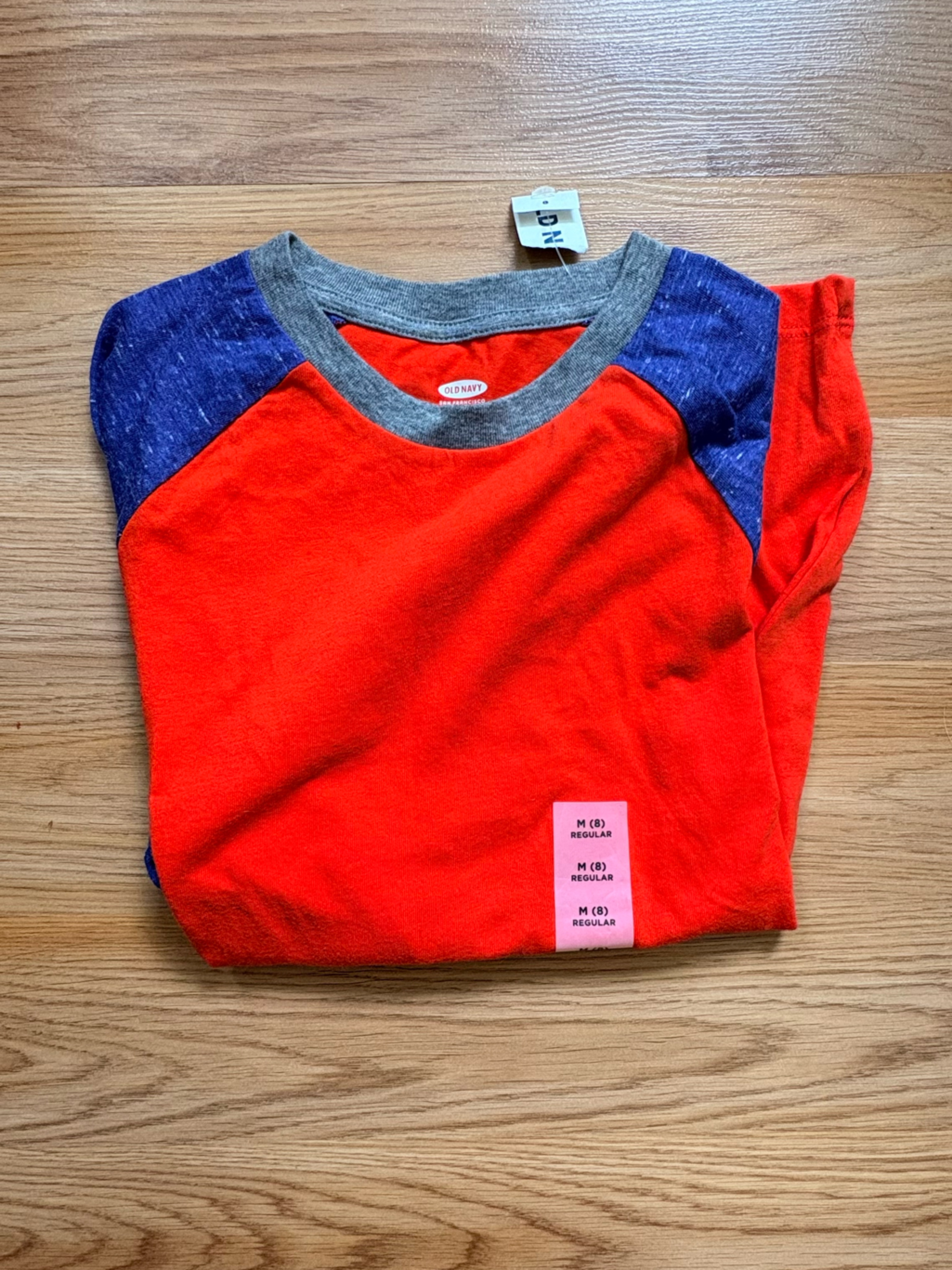 Old Navy Red Long Sleeve Raglan Tee With Blue Shoulders